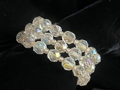 Vintage Aurora Borealis Crystal Expandable Wire Cuff Bracelet