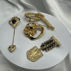 Three Mixed Vtg Gold Toned Brooches and One Pon.See pics.