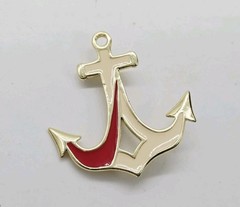 Anchor Ship Brooch Red White Enamel Gold tone Vintage 2.25 in