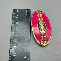 Brooch Womens Pink Vintage Gold Tone Enamel Oval Beaded Accent Pin 2.5 Inches