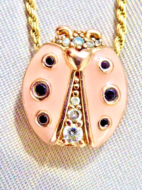 RETIRED VINTAGE PANDORA STERLING PINK ENAMEL CZ LADY BUG NECKLACE 20″ ALE
