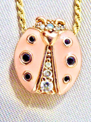 RETIRED VINTAGE PANDORA STERLING PINK ENAMEL CZ LADY BUG NECKLACE 20″ ALE