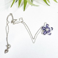 Vintage Y2K 925 Sterling Silver Amethyst Clear Crystal Flower Pendant Necklace