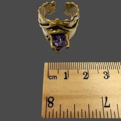 Vtg Brazilian Ernandes Brutalist Brass Ring w/ Raw Amethyst Adjustable 8 – 11