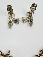 Vintage Judy Lee Signed Gold Tone Rhinestone Bracelet And Clip On Earrings Leaf
