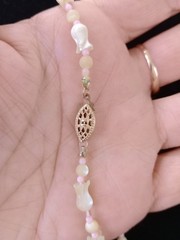 ​Vintage Carved Mother of Pearl Tulip Necklace 14K Gold Filled Clasp 14/20 25″