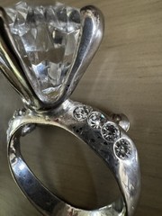 Silver Tone Huge Clear White Rhinestone Solitaire Ring Brooch Pin