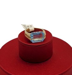 Vtg Sz 5 Ring Lg Aqua Blue Cubic Zirconia 18KGE Gold Electroplated Jewelry StyL2