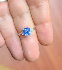 Vintage 14k White Gold Engagement Ring 2.70ct.Natural Blue Sapphire Cushion GIA