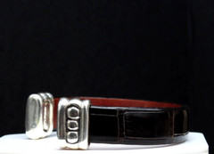 Vintage Gail Labelle 925 Sterling Silver Cuff Bracelet Alligator Leather Jewelry