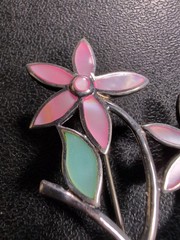 Pink and Green Flowers Sterling Pendant Brooch Spring – 2.5″ – 9.1 g – signed