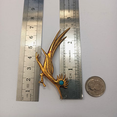 Vintage Sculptural Running Bird Brooch Gold Tone Statement Figural Jewelry Bold