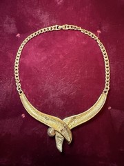 VTG CRAFT Gold Tone Collar Asymmetrical Rhinestone Pearl Choker Necklace