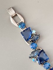 Vintage Verified JULIANA Blue Glass Pie Cut Bracelet, Brooch & Earring Set