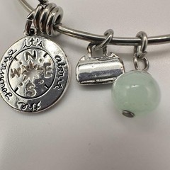 Vintage Y2K Silver Tone Charm Bracelet It’s About The Journey Green Bead Jewelry