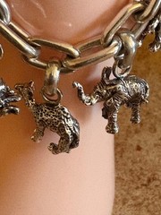 NIB Vintage Neiman Marcus FineArt 925 Silver Jungle Animals Charm Bracelet 70.3g