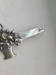 Antique Sterling Flower Basket Pin Trombone Clasp Brooch Sterling Silver
