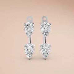 Front Back Drop Jacket Earrings Pear Cut Lab Grown Diamond Prong Setting