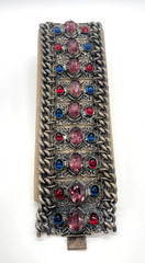 VTG/ANTIQUE Czech open-work silver-tone Mogul rhinestone chain Chunky bracelet