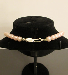 Beautiful Vintage Faux Pink Pearl Necklace 18″ Clasp Stamped D.B. Metal