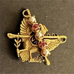 14kt Gold 1920’s Scabbard & Blade Engraved Eagle Military Pin w/Pearls Gemstones