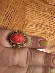 Vintage Red Adjustable Ring With Gold Tones