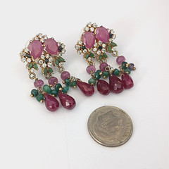 Vintage Boho Luxe Chandelier Earrings Maximalist Floral Ruby Rococo Style Opera
