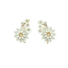 1950s Coro White Plastic Floral Bouquet Ear Climber Clip Earrings