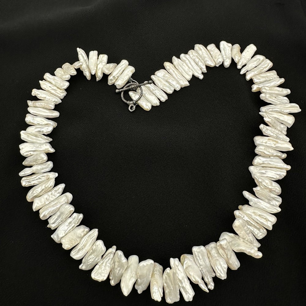 Vtg Pippa Baroque Stick Pearl Necklace Sterling Silver 18 Inch Artisan Statement