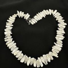 Vtg Pippa Baroque Stick Pearl Necklace Sterling Silver 18 Inch Artisan Statement