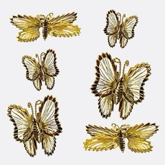 Mixed Lot (7) Vintage Golden Butterfly Brooch Pins Ornate Wire Wings Small NOS