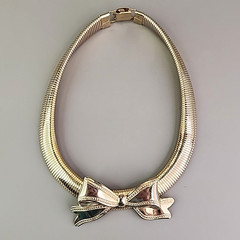 Vintage Omega Bow Necklace Chunky Ribbon Wide 16.5″