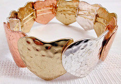 Hammered Heart Bracelet Silver Gold Copper 3 Tone Overlapping Shiny Stretchable