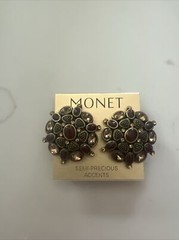 Vintage Monet Clip Earrings Semi Precious Stones (rubies) MSRP: $60 In 1980s