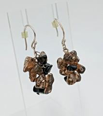 VTG 925 ATI Necklace Earrings Set 20in Smoky Quartz Black Onyx Chip Beads READ