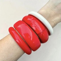 Vintage Red Bangle Stack Bracelet Lot Chunky Cherry Resin Lucite Bakelite Style