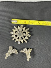 Vintage 50-60s Snowflake Atomic Starburst Brooch & Clip Earrings Set Rhinestones