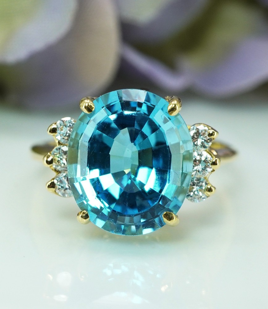 Vintage Topaz Diamond Ring 18K Gold Cocktail Designer Signed