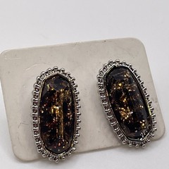 Earrings Vintage High Quality Acrylic Gem Stone Silver Tone Metal Stud Jewelry