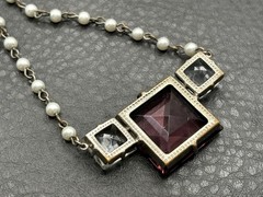 Vintage Art Deco Pearl & Purple Glass Pendant Necklace 925 Silver Clasp READ