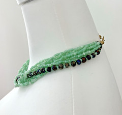VTG Sea-green Glass Multi-Strand (8) Necklace 2 mm Beads w/Dark Beads Brass Hook