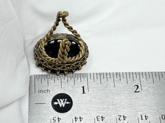 Vintage Brass Signed West Germany Black Glass 1″ Oval Inset Costume Ring