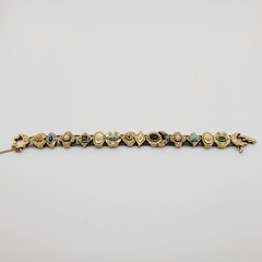 Vintage Signed Goldette NY Multiple Gemstones Safety Chain Slide Charm Bracelet
