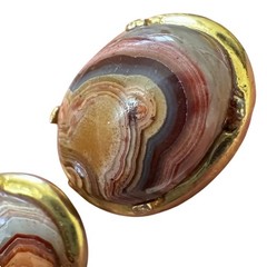 Vtg Laguna Lace Agate Earrings 12K GF Screw Back JJJ Signed Cabochon Gold Filled