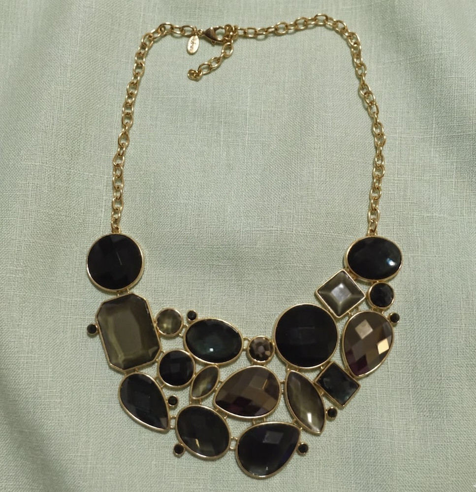 Vintage Joan Rivers Necklace Gold Tone Chain Collar Big Rhinestones Spring