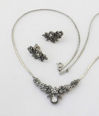 Vintage Avon Marcasite Empire Necklace Earring Set; Book Piece 1989