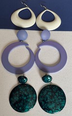 Earring Pierced 3 Piece Lot 1970 BoHo MOD Light Weight Green Purple & White N11