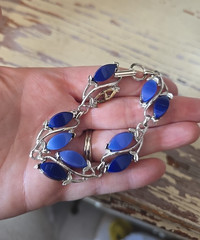 Vtg Silver Tone Blue Gemstone Minimalist Statement Fashion Jewelry Bracelet