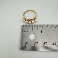 Classic Vintage 14K Yellow Gold Five Stone Pearl Ring 4.4mm Size 6.25