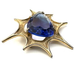 Atomic Blast Brooch Pin Signed BSK Gold Tone Blue Stone Starburst Vintage MCM